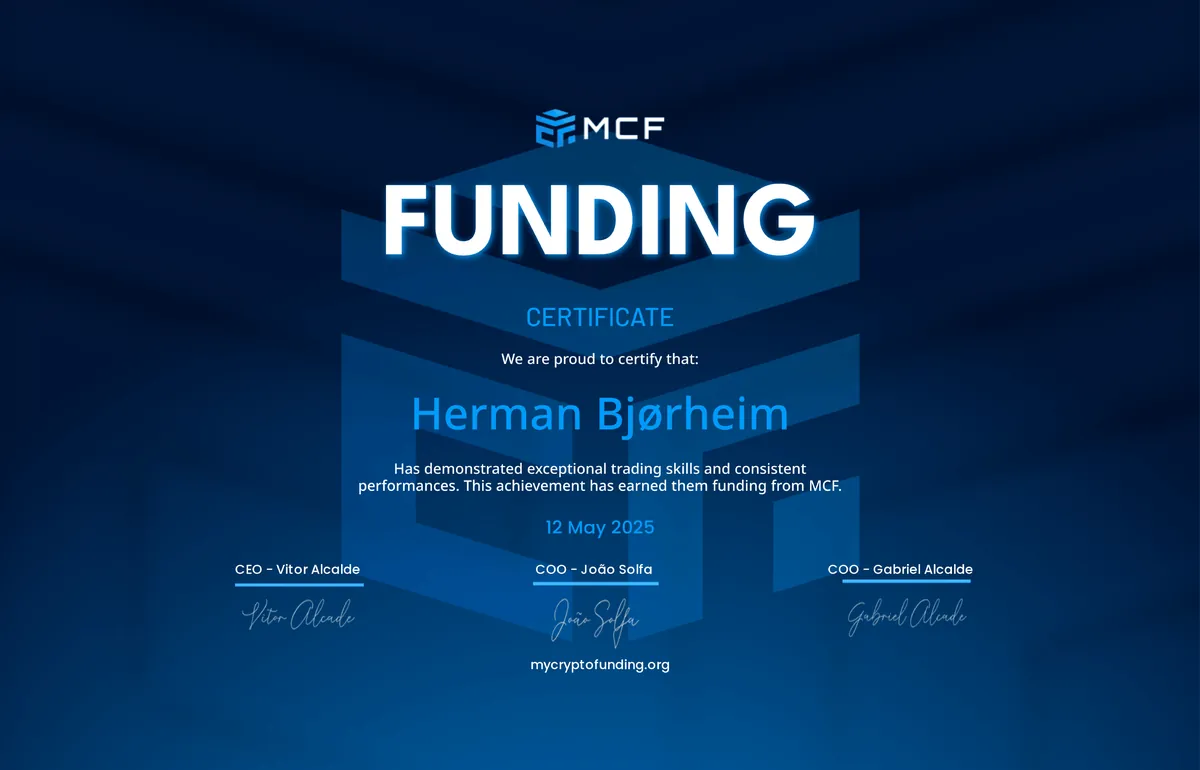 MyCryptoFunding (MCF) funding certificate, 12 May 2025, issued to Herman